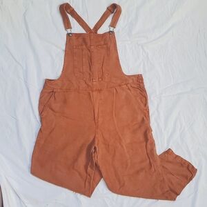 Burnt Orange Linen Aerie Super Soft Straight Leg Overalls 90s Cottagecore